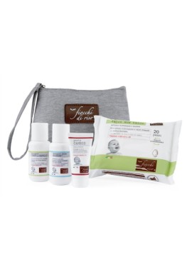 Cofanetto Bebè con pasta cambio, detergente corpo/capelli e talco, detergente intimo, salviette e pochette - Fiocchi di Riso