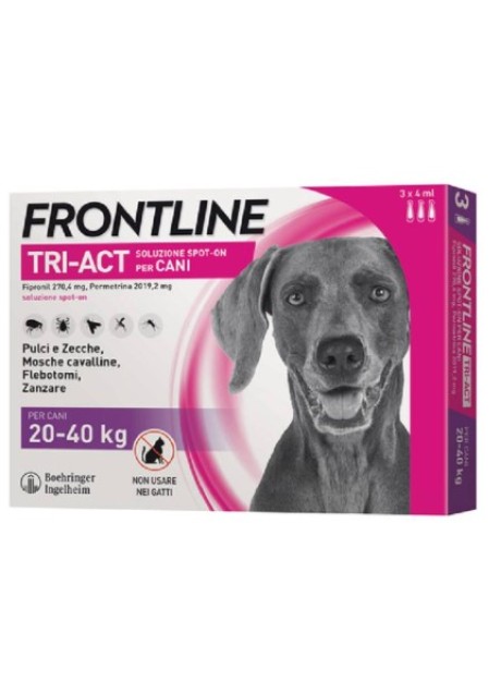 Frontline Tri-Act 3 pipette per cani da 20 a 40 kilogrammi - trattamento antiparassitario insetticida e repellente