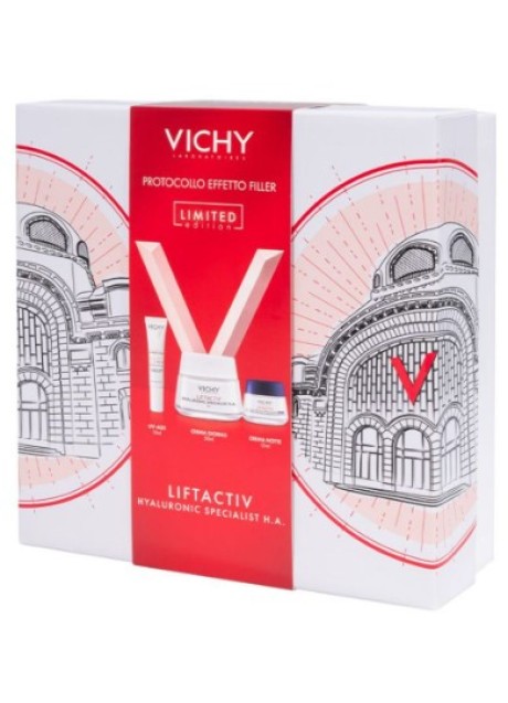 Cofanetto Vichy Liftacvtiv Hyaluronic specialist HA 2025 - 1 crema Liftactiv pelli normali miste giorno 50 millilitri + 1 crema liftactiv notte 15 millilitri + 1 crema liftactiv uv age 15 millilitri