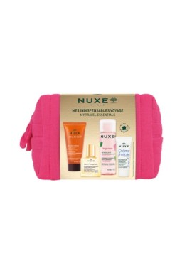 Nuxe trousse voyage- acqua micellare very rose 100ml, creme fraiche 3in1 15ml, huile prodigieuse 10ml, F&B cleansing gel 30ml