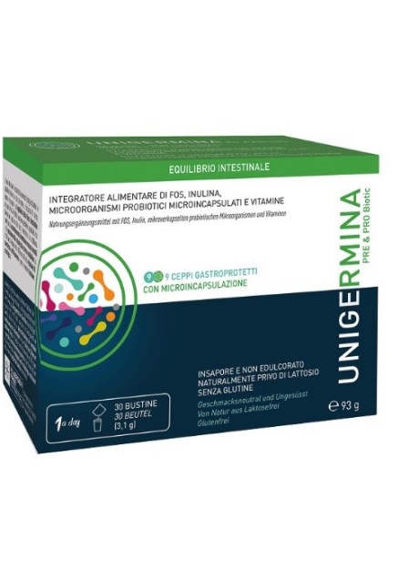 Unigermina pre&pro biotico - 30 buste - integratore di fibra e fermenti lattici