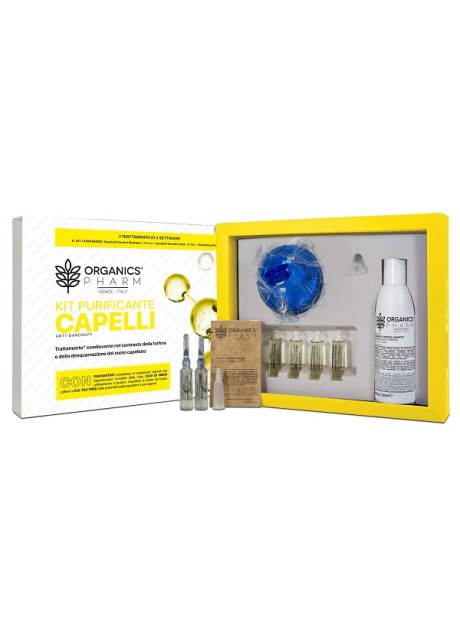 ORGANICS PHARM KIT PURIFICANTE CAPELLI ANTI DANDROFF 1 SHAMPOO 150 ML + 6 FIALE DA 6 ML + SPAZZOLINA MASSAGGIO