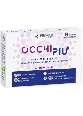 SALVIETTE STERILI DETERGENTI E IGIENIZZANTI PROFAR OCCHIPIU'PER LA ZONA PERIOCULARE 14 PEZZI