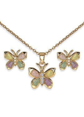 BJS003 PARURE ORECCHINI+COLLANINA BUTTERFLY GOLD PLATED
