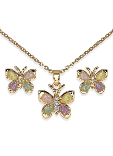BJS003 PARURE ORECCHINI+COLLANINA BUTTERFLY GOLD PLATED