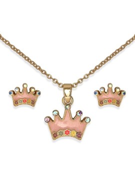 BJS004 PARURE ORECCHINI+COLLANINA CROWN GOLD PLATED