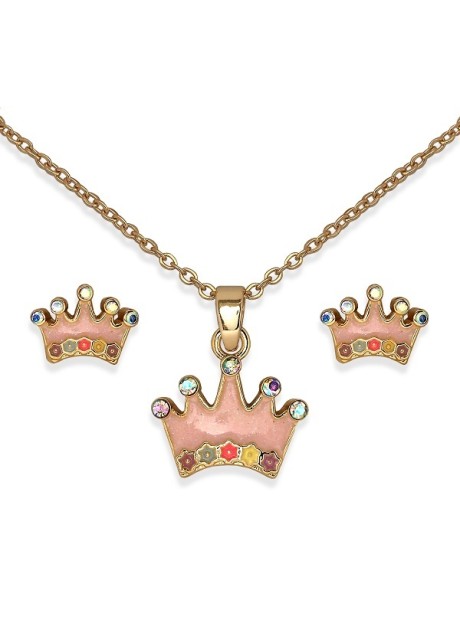 BJS004 PARURE ORECCHINI+COLLANINA CROWN GOLD PLATED