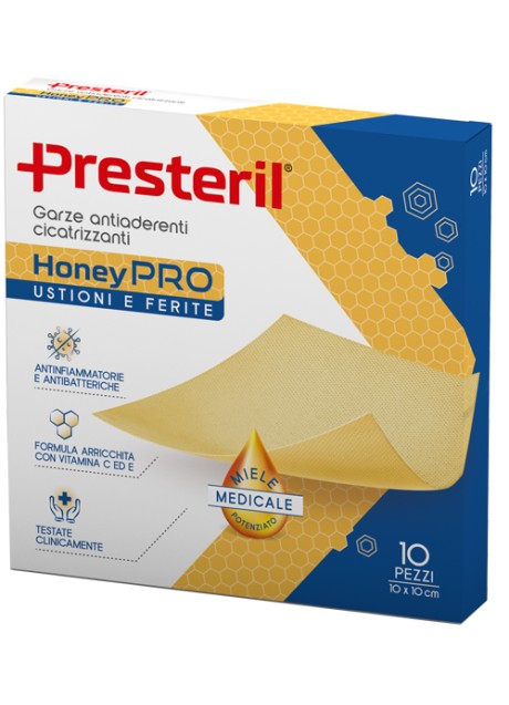GARZA ANTIADERENTE CICATRIZZANTE PRESTERIL HONEYPRO 10X10 CM10 PEZZI