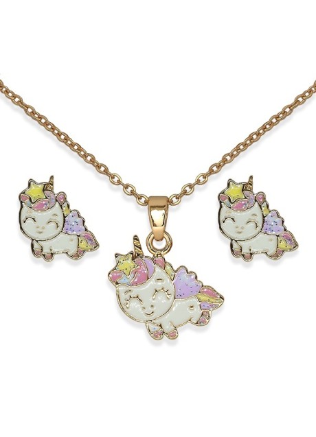 BJS016 PARURE HAPPY UNICORN GOLD PLATED