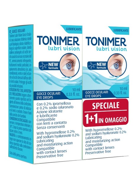 GOCCE OCULARI TONIMER LUBRI VISION 10 ML 2 PEZZI PROMO