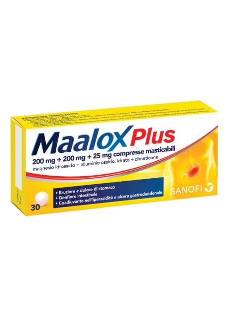 MAALOX PLUS*30 COMPRESSE mast 200 mg + 200 mg + 25 mg