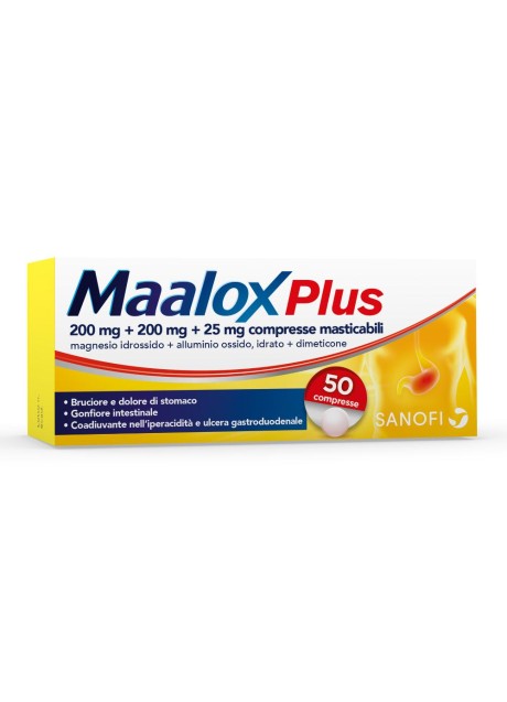 MAALOX PLUS*50 cpr mast 200 mg + 200 mg + 25 mg