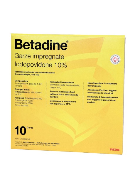 BETADINE*10 garze 10 cm x 10 cm 250 mg