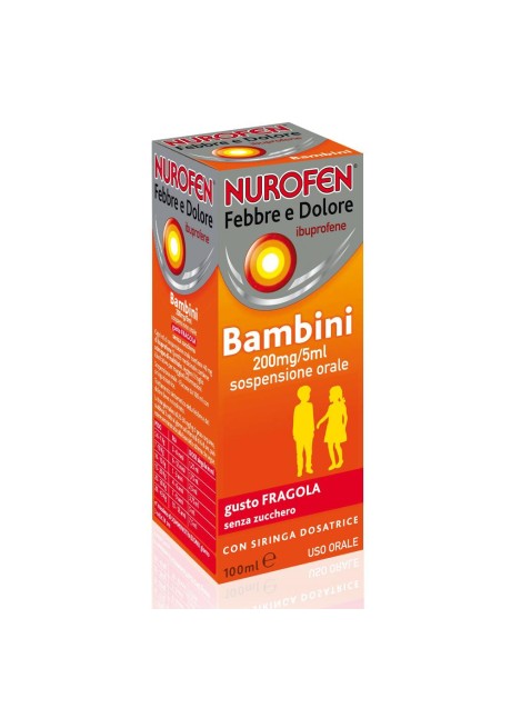 NUROFEN FEBBRE E DOLORE*orale sosp 100 ml 200 mg/5 ml fragola senza zucchero con siringa