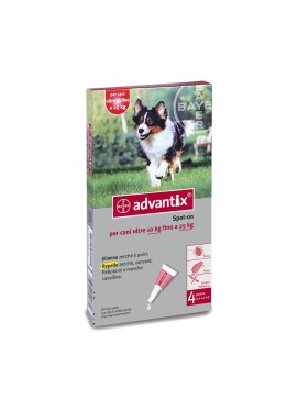 Advantix spot on 4 pipette da 2,5 millilitri per cani di peso da 10 a 25 kilogrammi