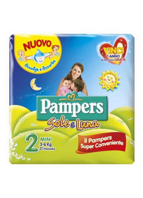 Pampers Sole e Luna Mini, 21 Pannolini, Taglia 2 (3-6 kg).