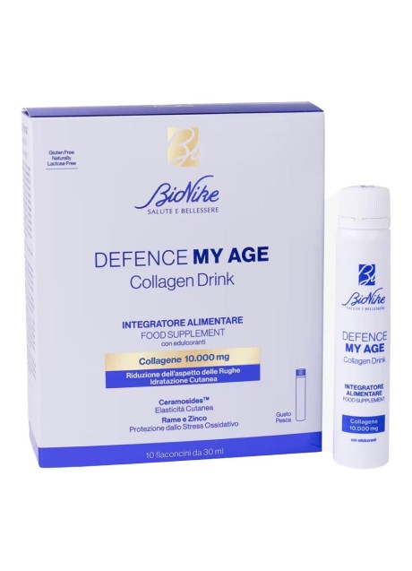 DEFENCE MY AGE COLLAGENE DRINK 10 FLACONCINI DA 30 ML GUSTOPESCA SENZA GLUTINE NATURALMENTE PRIVO DI LATTOSIO CON EDULCORANTE