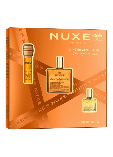 Nuxe cofanetto olio prodioso oro - 1 olio prodigioso oro 50 millilitri + 1 olio secco prodigioso 10 millilitri + 1 reve de miele gloss labbra 10 millilitri