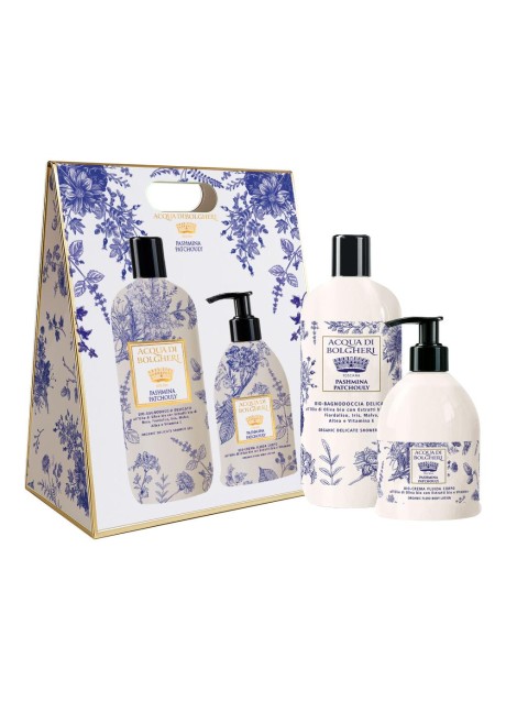 PASHMINA PATCHOULY COF BAG BIO BAGNODOCCIA DELICATO ALL'OLIODI OLIVA BIO + BIO CREMA FLUIDA CORPO ALL'OLIO DI OLIVA BIO