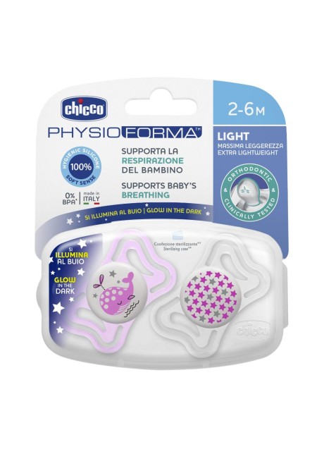 CHICCO SUCCHIETTO LIGHT LUMINOSO SILICONE 2-6 MESI 2 PEZZI