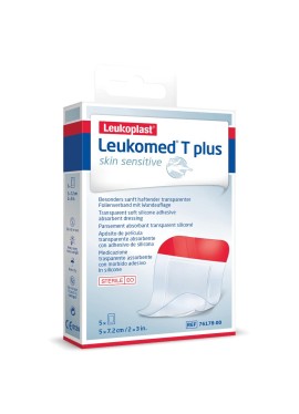 LEUKOMED T PLUS SKIN SENSITIVE MEDICAZIONE POST-OPERATORIA TRASPARENTE IMPERMEABILE CON MASSA ADESIVA AL SILICONE 5X7,2CM 5 PEZZI