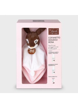 FIOCCHI DI RISO COFANETTO DOUDOU BIMBA ROSA MINISIZE PASTA CAMBIO 15 ML + MINISIZE INTIMO MIODERM 50 ML + MINISIZE DETERGENTE CORPO CAPELLI TALCO 50 ML + DOUDOU FIOCCO ROSA