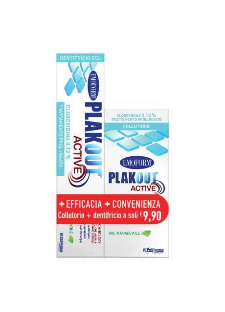 EMOFORM PLAK OUT ACTIVE CLOREXIDINA 0,12% COLLUTORIO 200 ML+ DENTIFRICIO 75 ML
