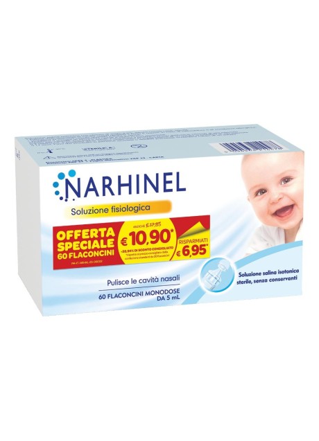 Narhinel soluzione fisiologica per lavaggio nasale e aerosol - confezione da 60 fiale da 5 millilitri