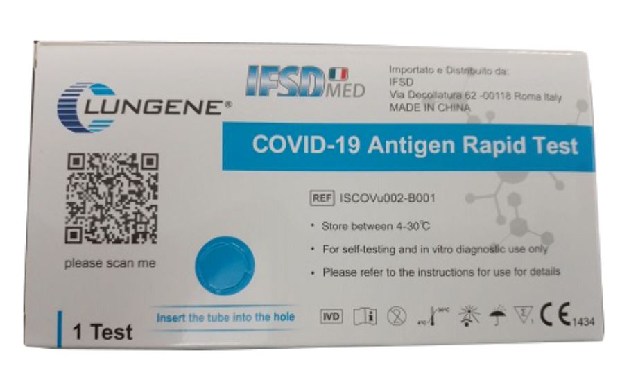 TEST ANTIGENICO RAPIDO COVID-19 CLUNGENE AUTODIAGNOSTICO DETERMINAZIONE QUALITATIVA ANTGENI SARS-COV-2 IN TAMPONI NASALIMEDIANTE IMMUNOCROMATOGRAFIA