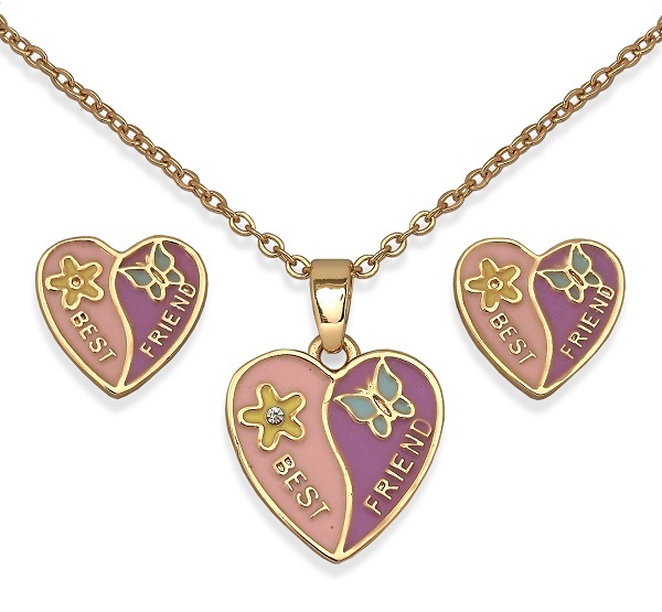 BJS002 PARURE ORECCHINI+COLLANINA BEST FRIEND GOLD PLATED