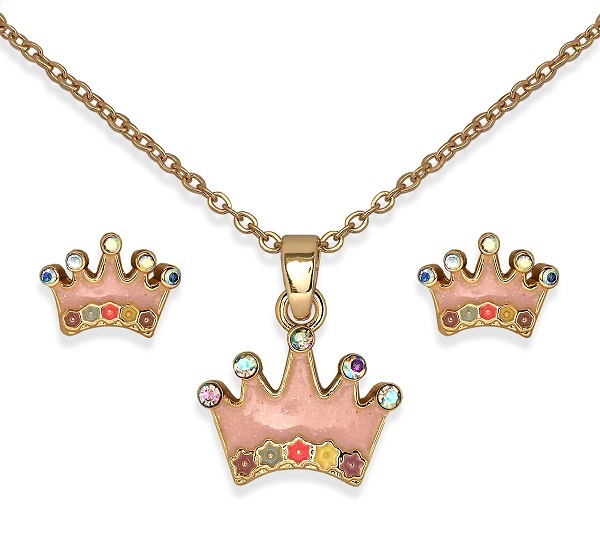 BJS004 PARURE ORECCHINI+COLLANINA CROWN GOLD PLATED