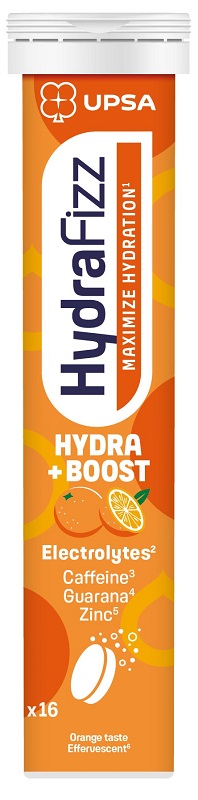 Upsa Hydrafizz Boost Maximize hydration - 16 compresse effervescenti con elettroliti, caffeina, guaranà e zinco