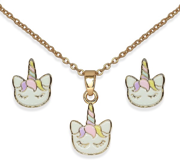 BJS015 PARURE THOUGHTFUL UNICORN GOLD PLATED