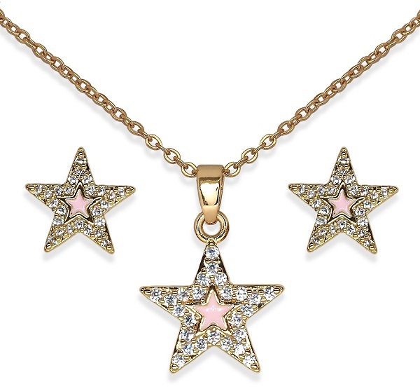 BJS019 PARURE CRYSTAL STAR GOLD PLATED