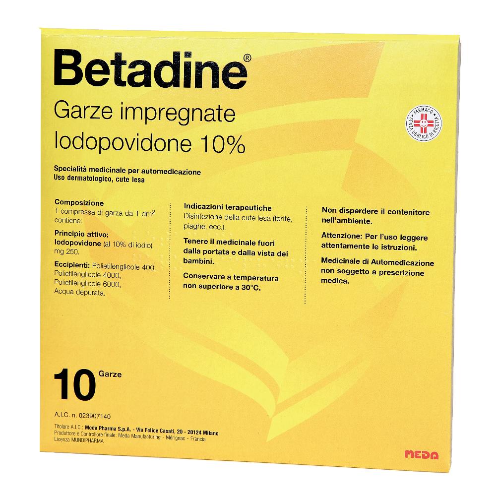 BETADINE*10 garze 10 cm x 10 cm 250 mg