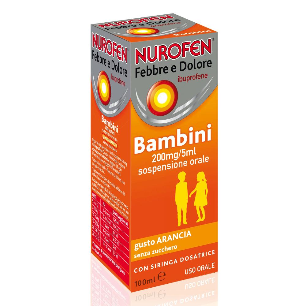 NUROFEN FEBBRE E DOLORE*orale sosp 100 ml 200 mg/5 ml arancia senza zucchero con siringa