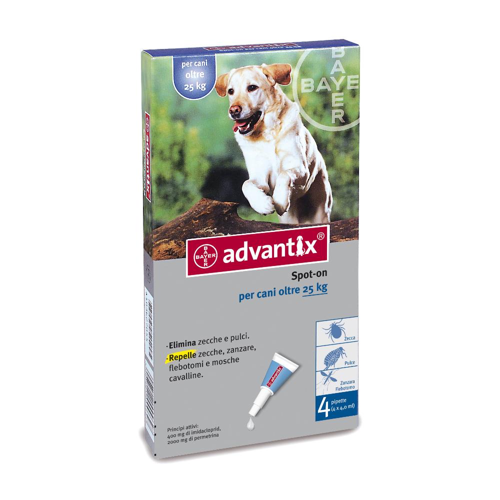Advantix spot on 4 pipette da 4 millilitri per cani di peso da 25 a 40 kilogrammi