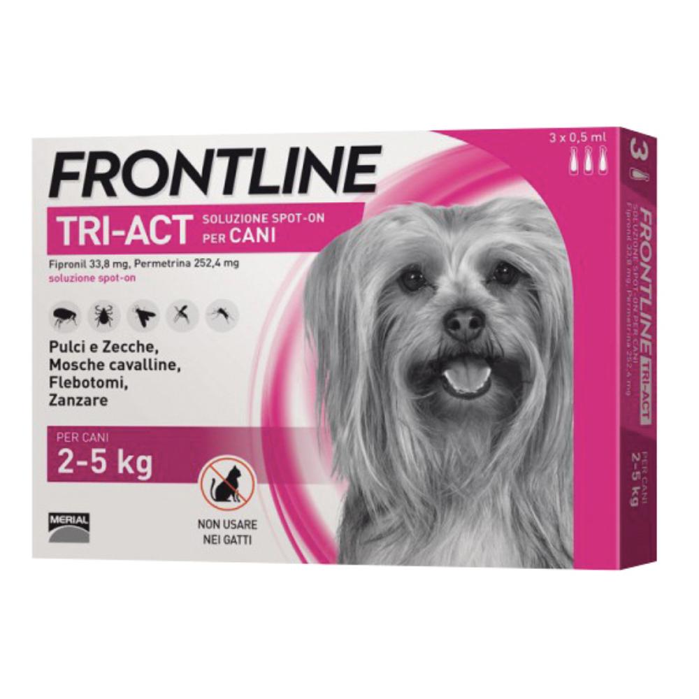 Frontline Tri-Act 3 pipette per cani da 2 a 5 kilogrammi - trattamento antiparassitario insetticida e repellente
