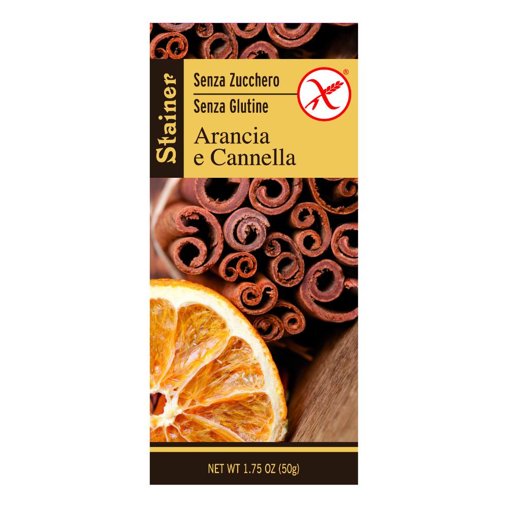 STAINER TAVOLETTA DI CIOCCOLATO FONDENTE ALL'ARANCIA E CANNELLA SENZA ZUCCHERO E SENZA GLUTINE 50 G