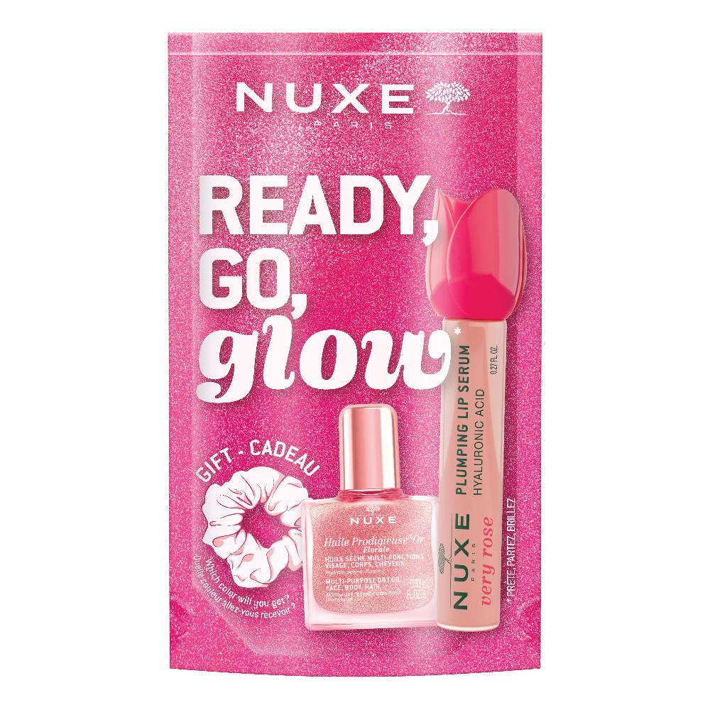 Nuxe Ready Glow - Siero rimpolpante labbra Very Rose + 1 Huile Prodigieuse Or Floreale 10 millilitri + elastico per capelli
