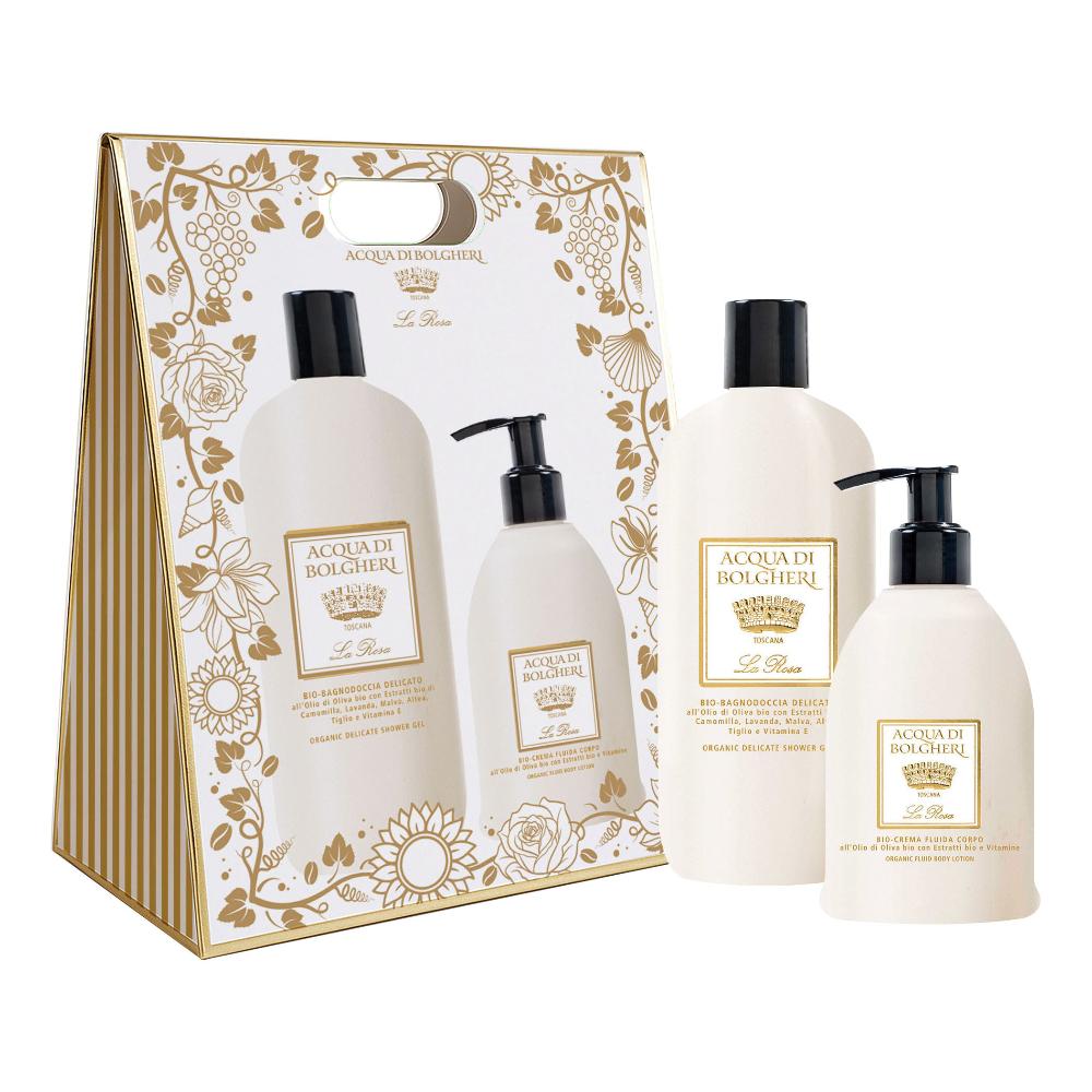 Acqua di Bolgheri -La Rosa Cofanetto Bag - Bio Bagnodoccia Delicato all'olio di Oliva Bio + Bio Crema Fluida Corpo all'olio di Oliva Bio
