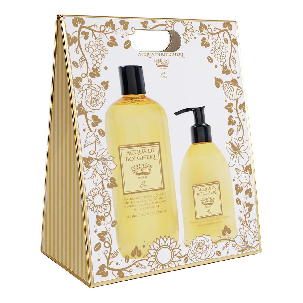 Acqua di Bolgheri - Oro Cofanetto Bag- Bio Bagnodoccia Delicato all'olio di Oliva Bio + Bio Crema Fluida Corpo all'olio di Oliva Bio