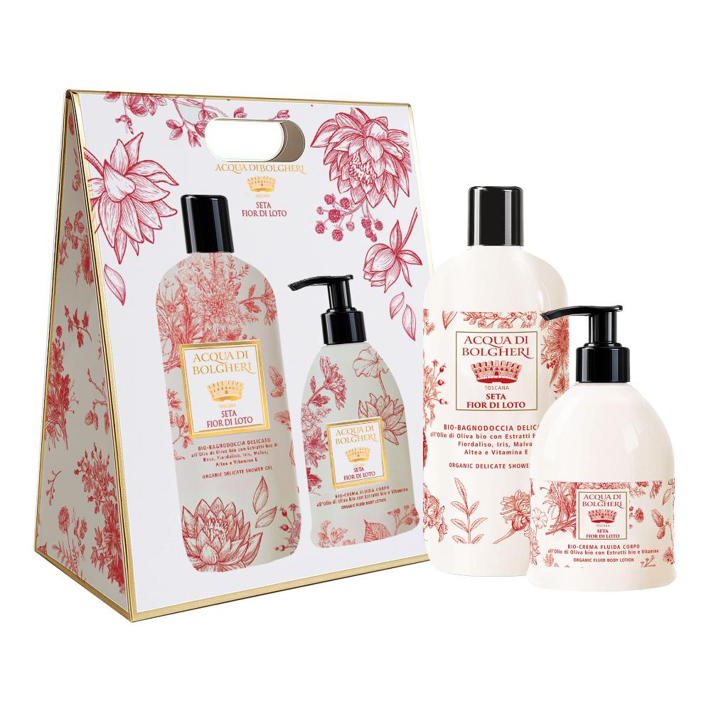 SETA FIOR DI LOTO COFANETTO BAG BIO BAGNODOCCIA DELICATO ALL'OLIO DI OLIVA BIO + BIO CREMA FLUIDA CORPO ALL'OLIO DI OLIVA BIO