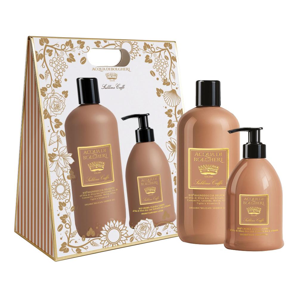 Acqua Di Bolgheri- Sublime Caffè Cofanetto Bag - Bio Bagnodoccia Delicato all'Olio di Oliva Bio + Bio Crema Fluida Corpo all'olio di Oliva Bio