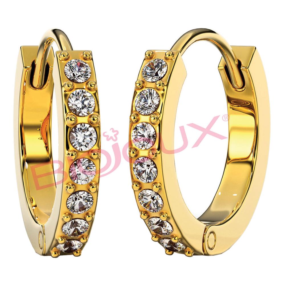 BJT991 ORECCHINI CRYSTAL HOOP GOLD PLATED