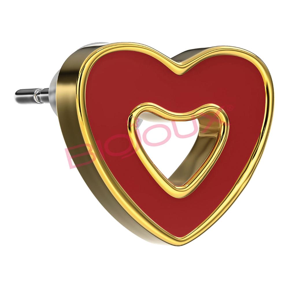 BJT715 ORECCHINI RED HEART GOLD PLATED