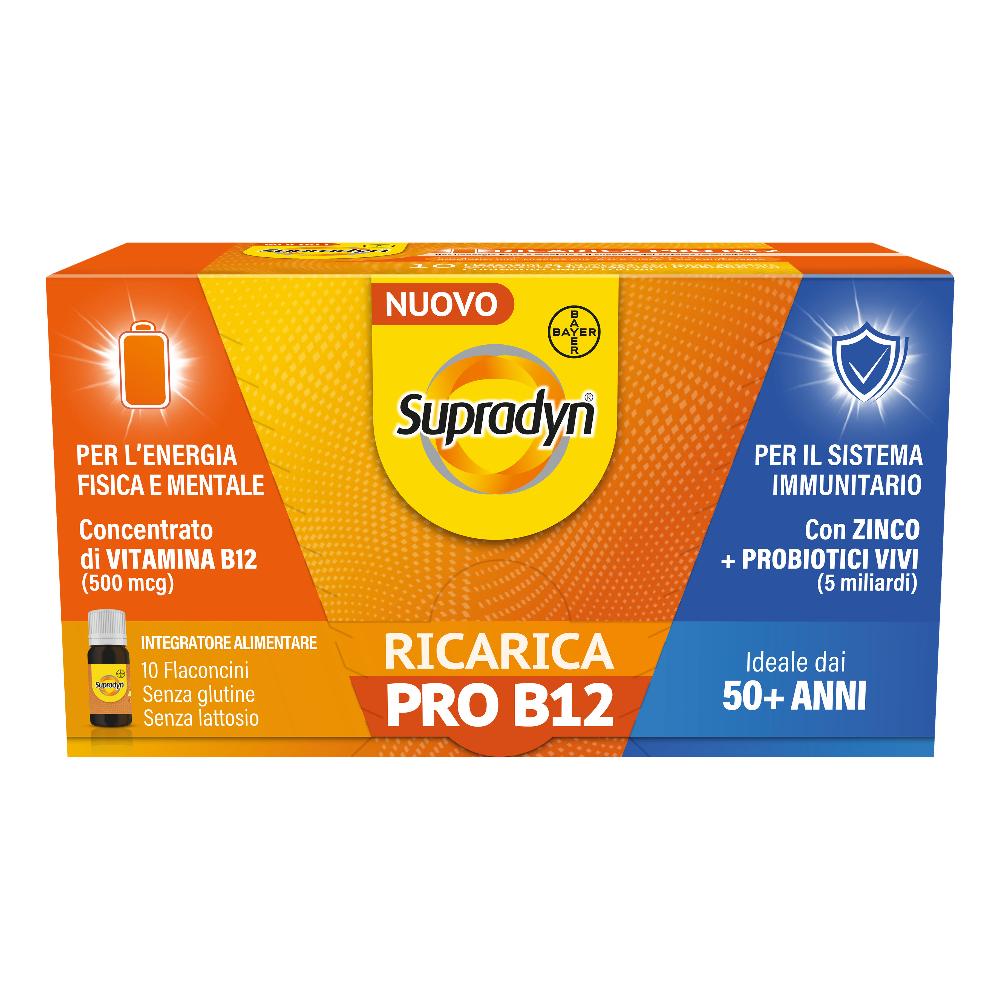 Supradyn ricarica pro b12 - integratore di vitamina b12, probiotici, vitamina b3 e zinco - 10 flaconcini