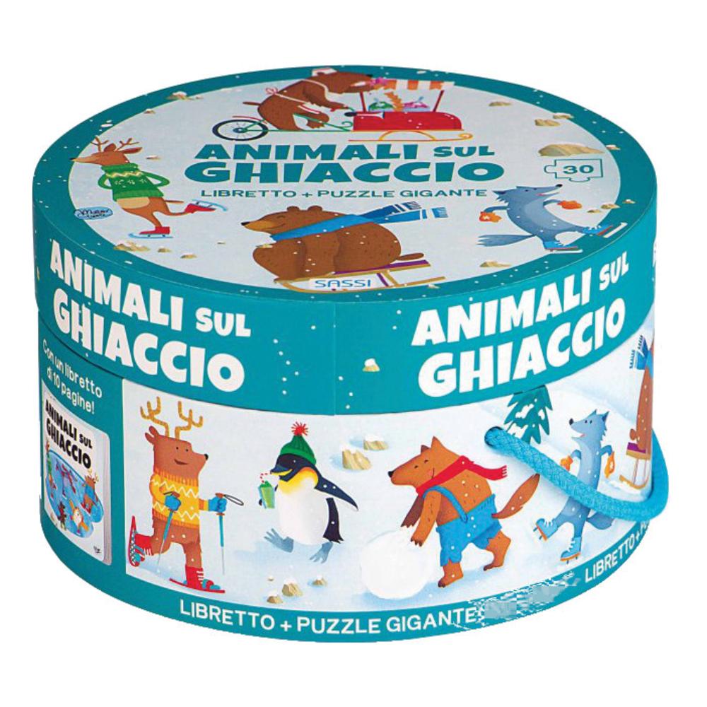 PUZZLE ANIMALI SUL GHIACCIO NUOVA EDIZIONE PUZZLE SCATOLA TONDA E LIBRO